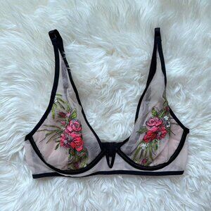 Victoria’s Secret Pink, nude and black floral embroidered bra